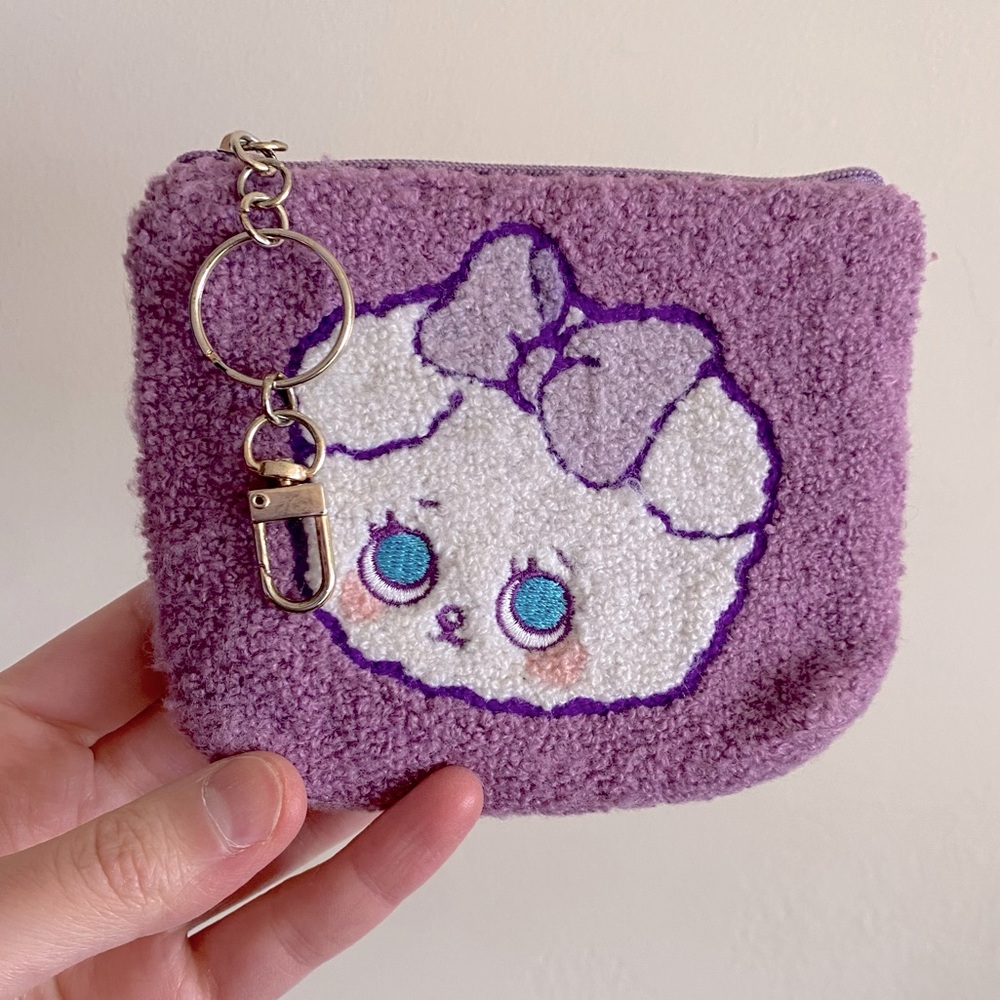 ArtBox Babichon Purple Puppy Dog Small Zipper Pouch w Keychain